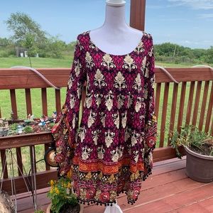 Velzera Women’s  Paisley Bell Sleeve Mini Dress